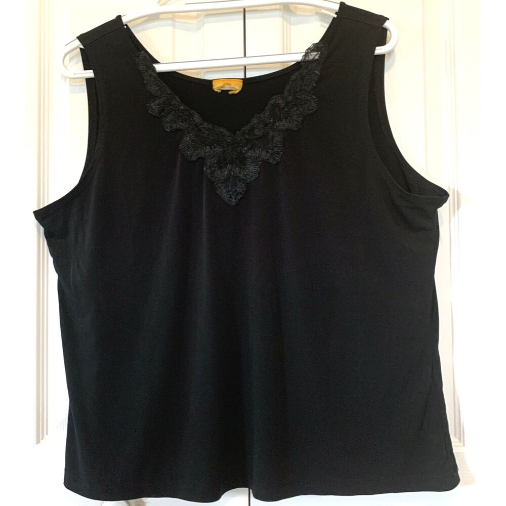 Ruby Rd Woman Black Tank Top Sleeveless 2x Raised Ruffle Neckline Y2K